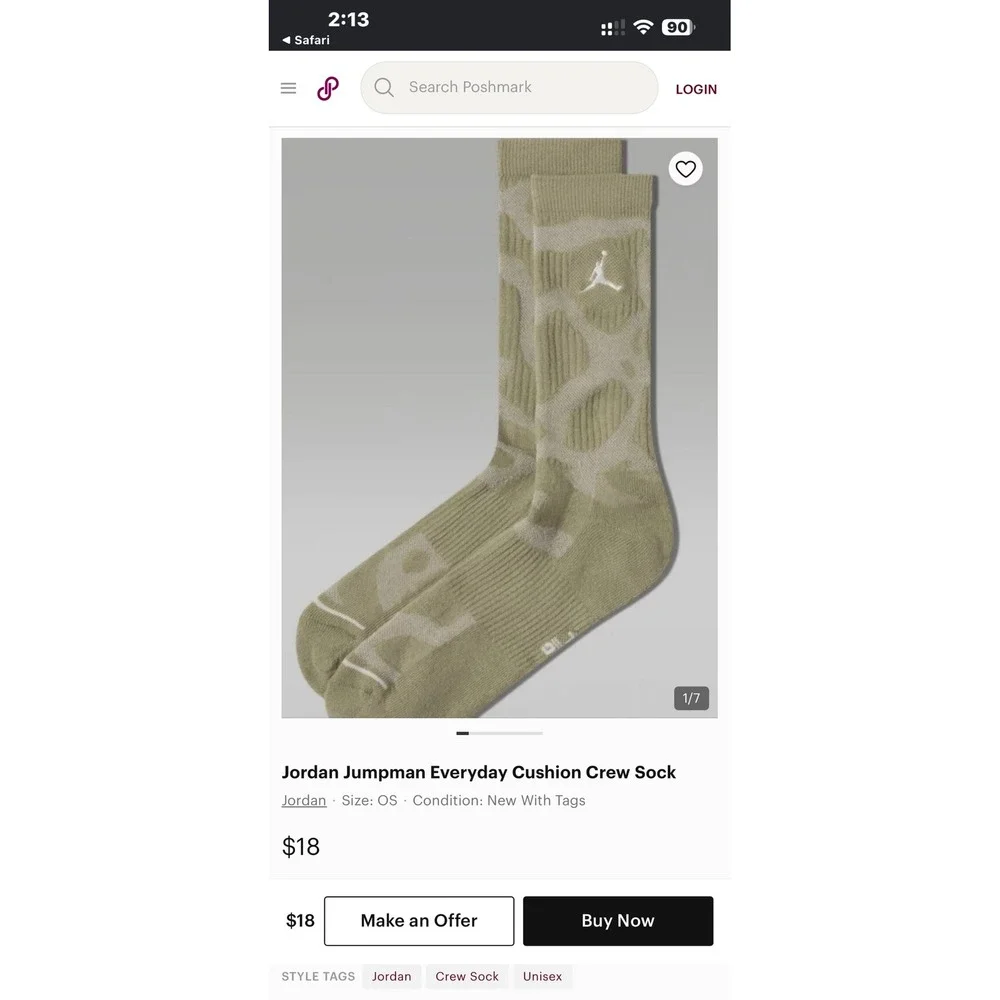 Jordan Crew Socks Mens 8-12 Green New Everyday Essential Dri-Fit Cushioned